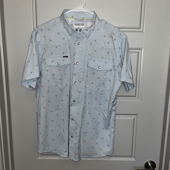 Poncho Men’s Western Shirt Short Sleeve Medium Slim Pearl Snap - Picture 1 of 3